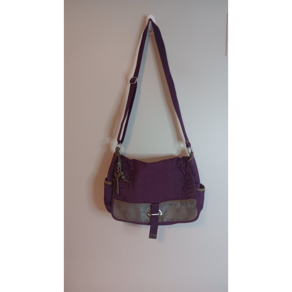 Fossil Key Per Purple/Silver Quilted  Crossbody Messenger Bag